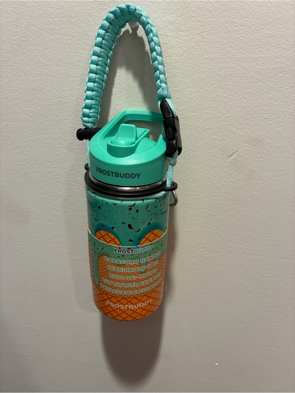 FROSTBUDDY 16oz Kids Water Bottle with Paracord Handle in ice cream teal